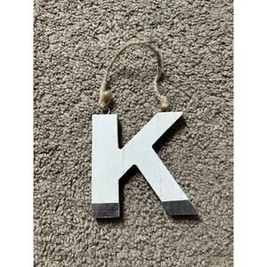 Letter K Initial White & Silver Wooden Christmas Ornament Decor